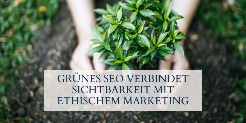 Darstellung wie ein Baum gepflanzt wird mit der Aufschrift "Grünes SEO verbindet Sichtbarkeit mit ethischem Marketing"